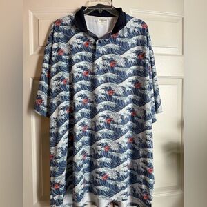 Ateneo Golf Nautical Koi Performance Polo Sz 2X Stretch Sport Casual Athletic